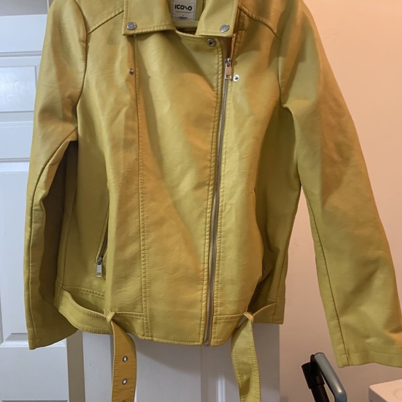 Icono Women’s Faux Leather Biker Moto Jacket Yellow • XL - Picture 4 of 8